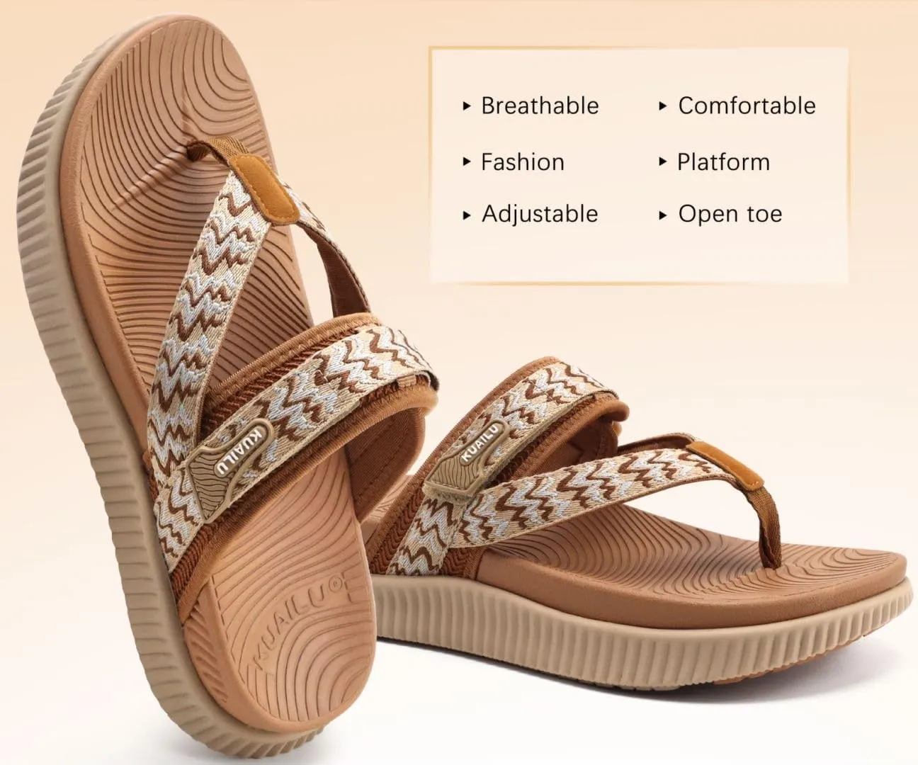 KuaiLu Womens Flip Flops With Arch Support Adjustable Thick Athletic Cushion Recovery Walking Sandals For Woman Ladies Fashion Comfortable Flip-Flop Slides, Water Resistant & Lightweight