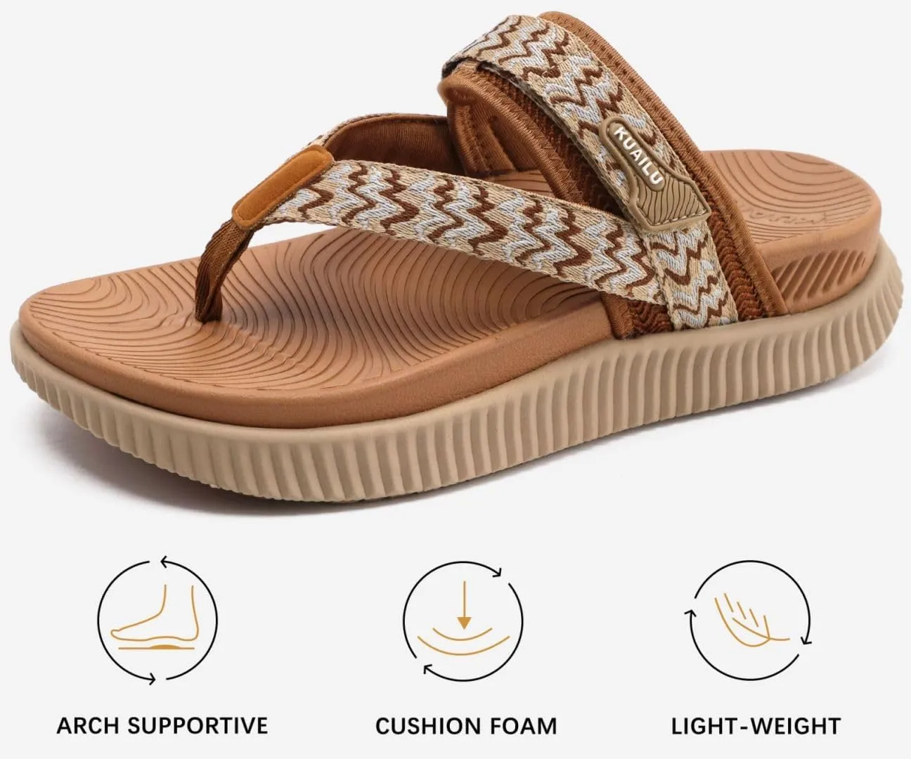 KuaiLu Womens Flip Flops With Arch Support Adjustable Thick Athletic Cushion Recovery Walking Sandals For Woman Ladies Fashion Comfortable Flip-Flop Slides, Water Resistant & Lightweight
