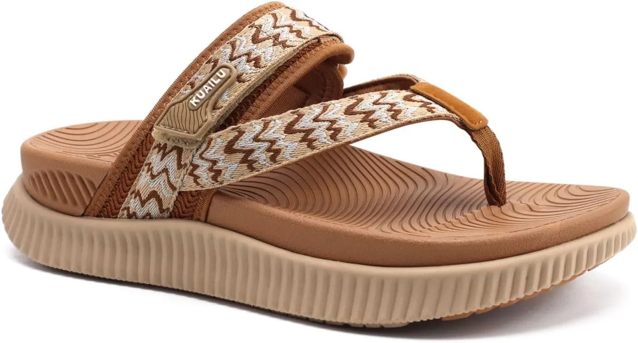 KuaiLu Womens Flip Flops With Arch Support Adjustable Thick Athletic Cushion Recovery Walking Sandals For Woman Ladies Fashion Comfortable Flip-Flop Slides, Water Resistant & Lightweight