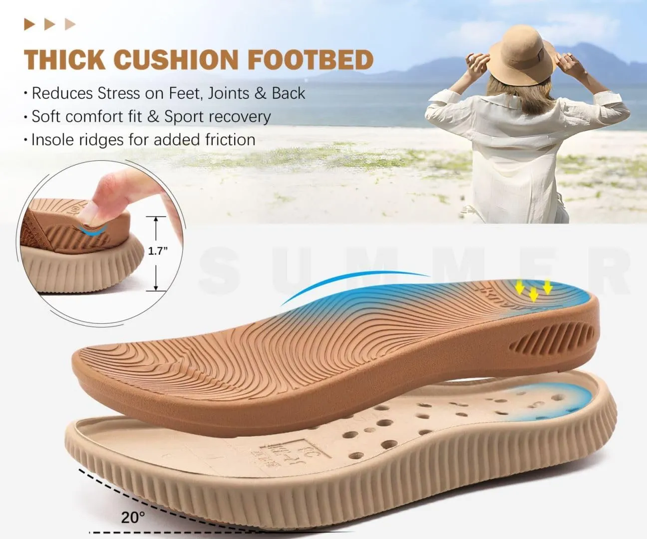 KuaiLu Womens Flip Flops With Arch Support Adjustable Thick Athletic Cushion Recovery Walking Sandals For Woman Ladies Fashion Comfortable Flip-Flop Slides, Water Resistant & Lightweight