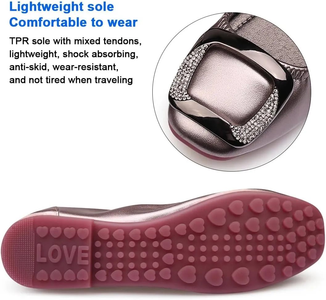 KUNWFNIX Women's Ballet Flats Crystal Wedding Ballerina Shoes Pointed Toe Pearl Diamond Low Heel Comfortable Dressy Work Business Dance Flats