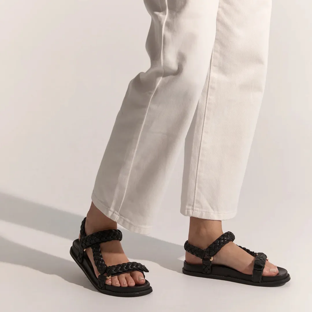 la tribe elke braided sandal black