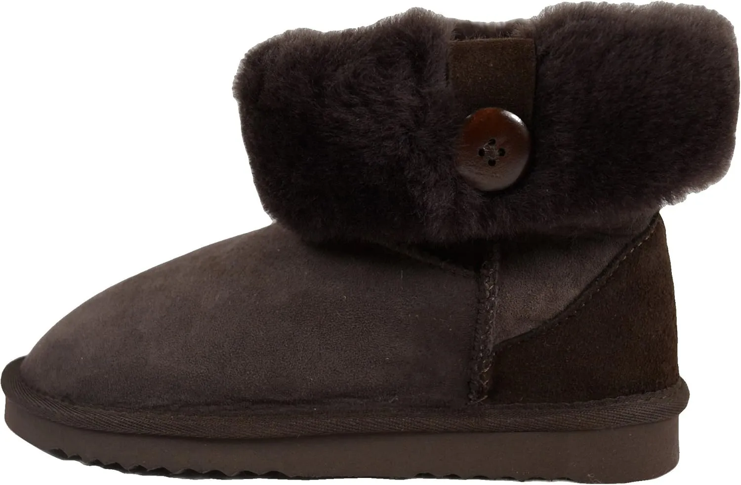 Ladies Genuine Sheepskin Lower Calf Roll Down Short Boot with Button Design