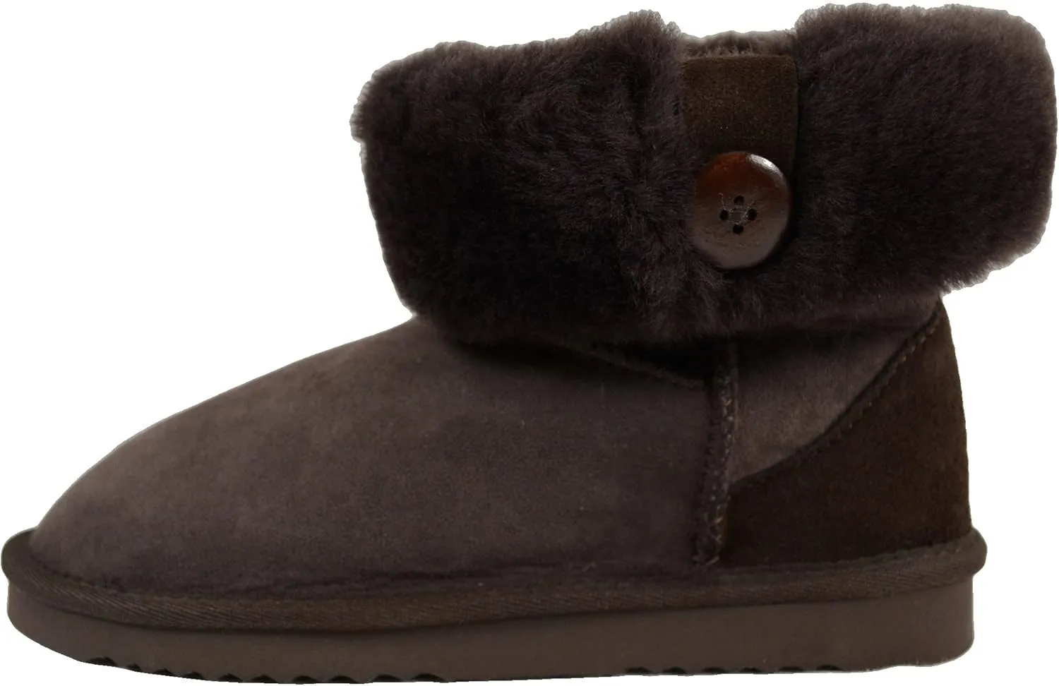 Ladies Genuine Sheepskin Lower Calf Roll Down Short Boot with Button Design