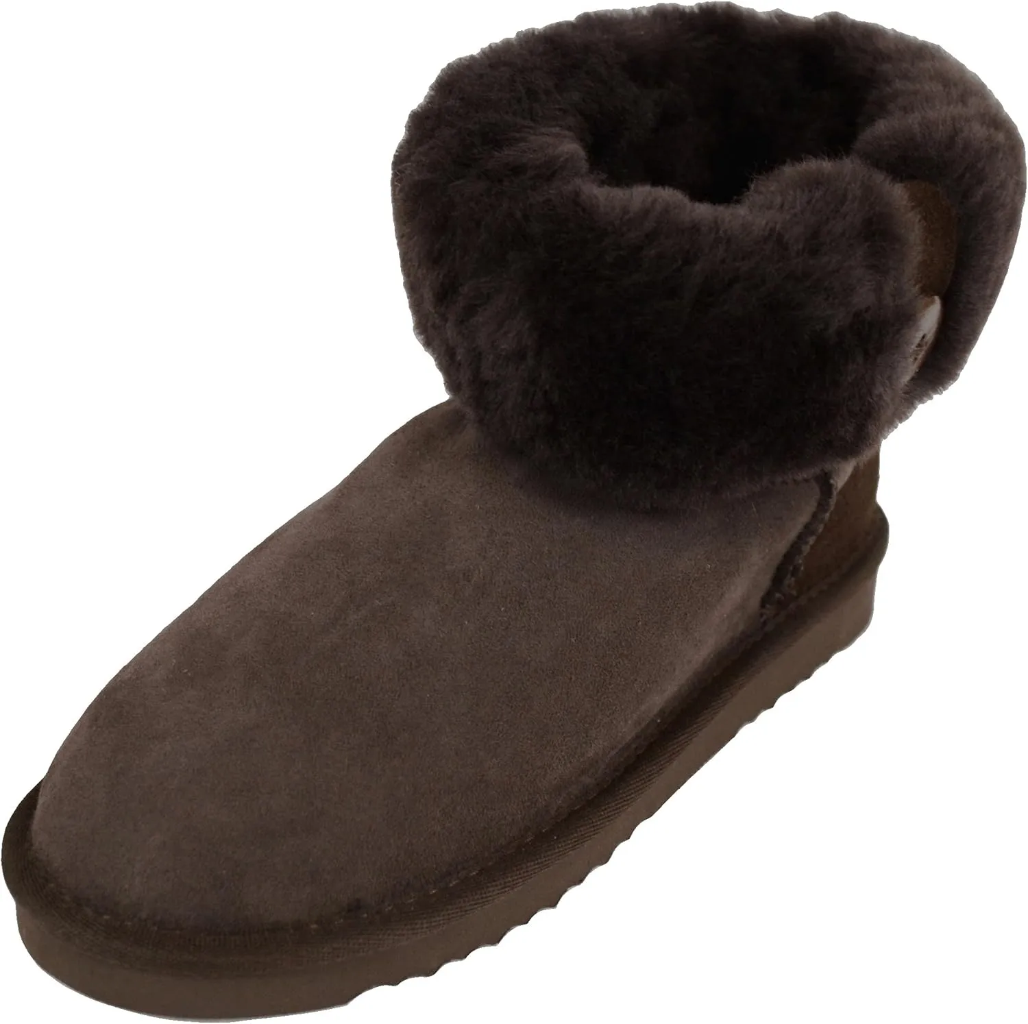 Ladies Genuine Sheepskin Lower Calf Roll Down Short Boot with Button Design