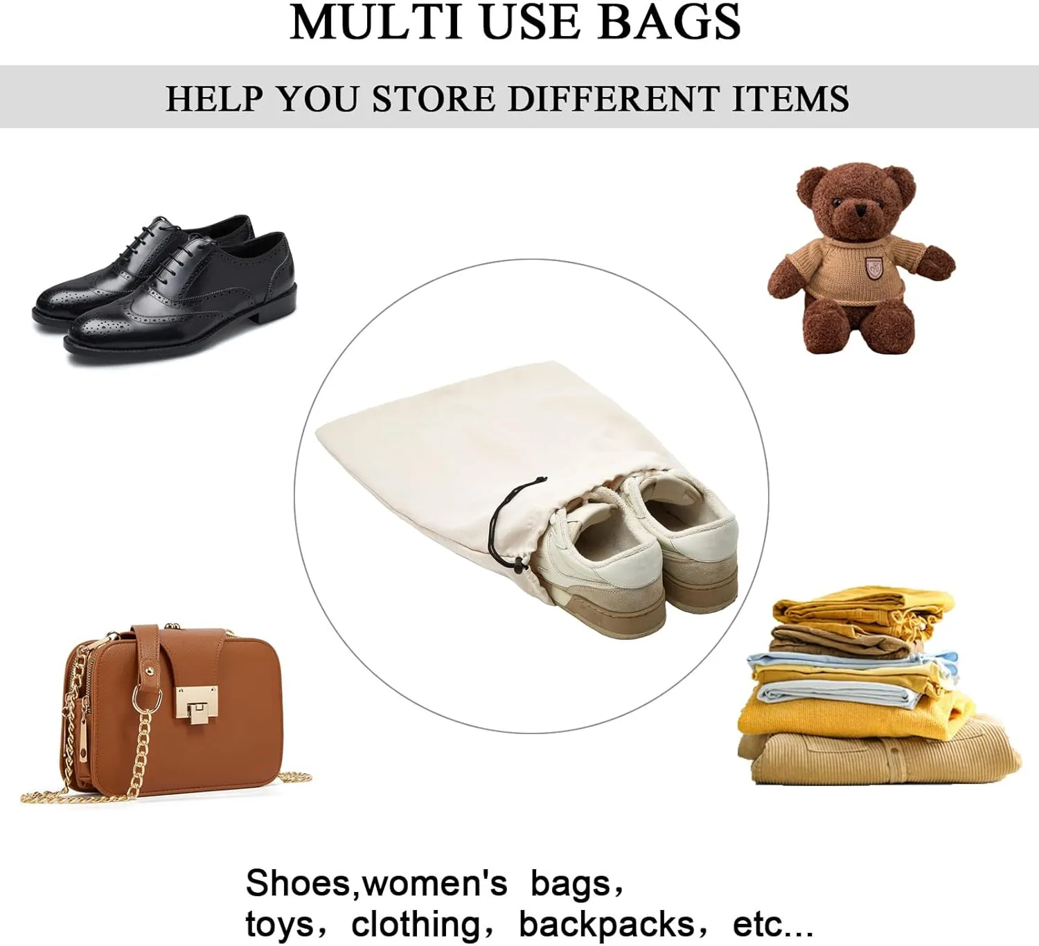 LAKE OF FIRE 4-Piece Travel Shoe Bags for Packing, 17.7" x 13.8" Dustproof Shoe Bags - Flannel Shoe Pouch with Drawstring Closure,Washable & Reusable(Beige)