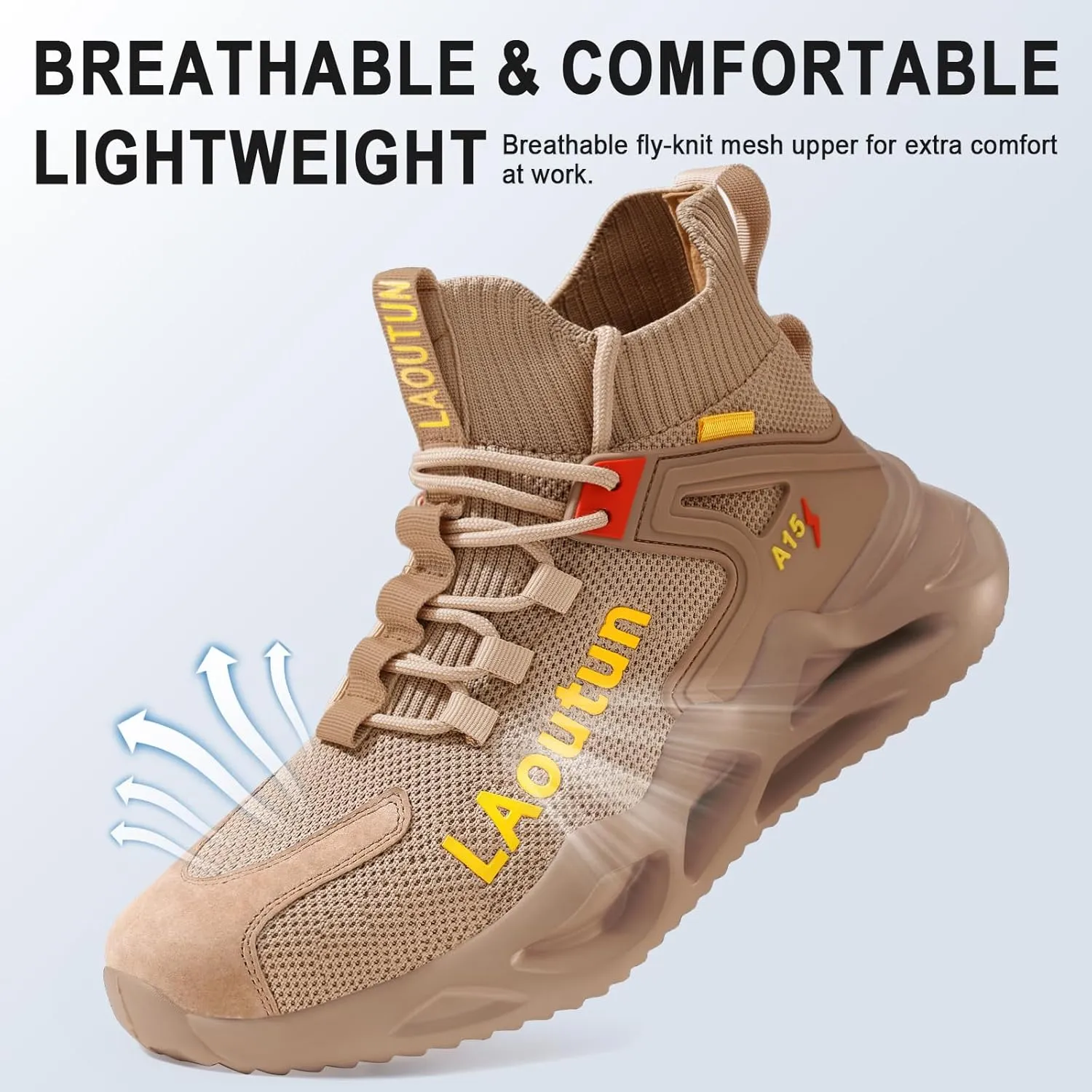 LAoutun Steel Toe Shoes for Men and Women Comfortable Lightweight Work Safety Shoes Puncture Proof Slip Resistant Indestructible Sneakers Construction Work Utility Sneakers