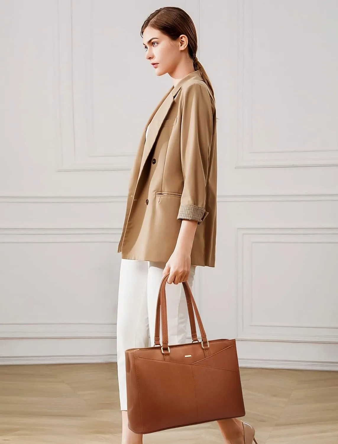 Laptop Tote Bag for Women 15.6 Inch Waterproof Leather Computer Bags Women Business Office Work Bag Briefcase Brown