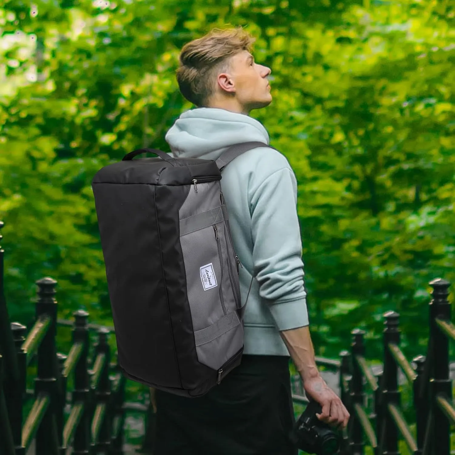 Laripwit Travel Duffle Bag for men 40L Medium Sports Gym Bag with Wet Pocket & Shoes Compartment Weekender Overnight Backpack for Traveling Duffel Bag Backpack for Women, Gray
