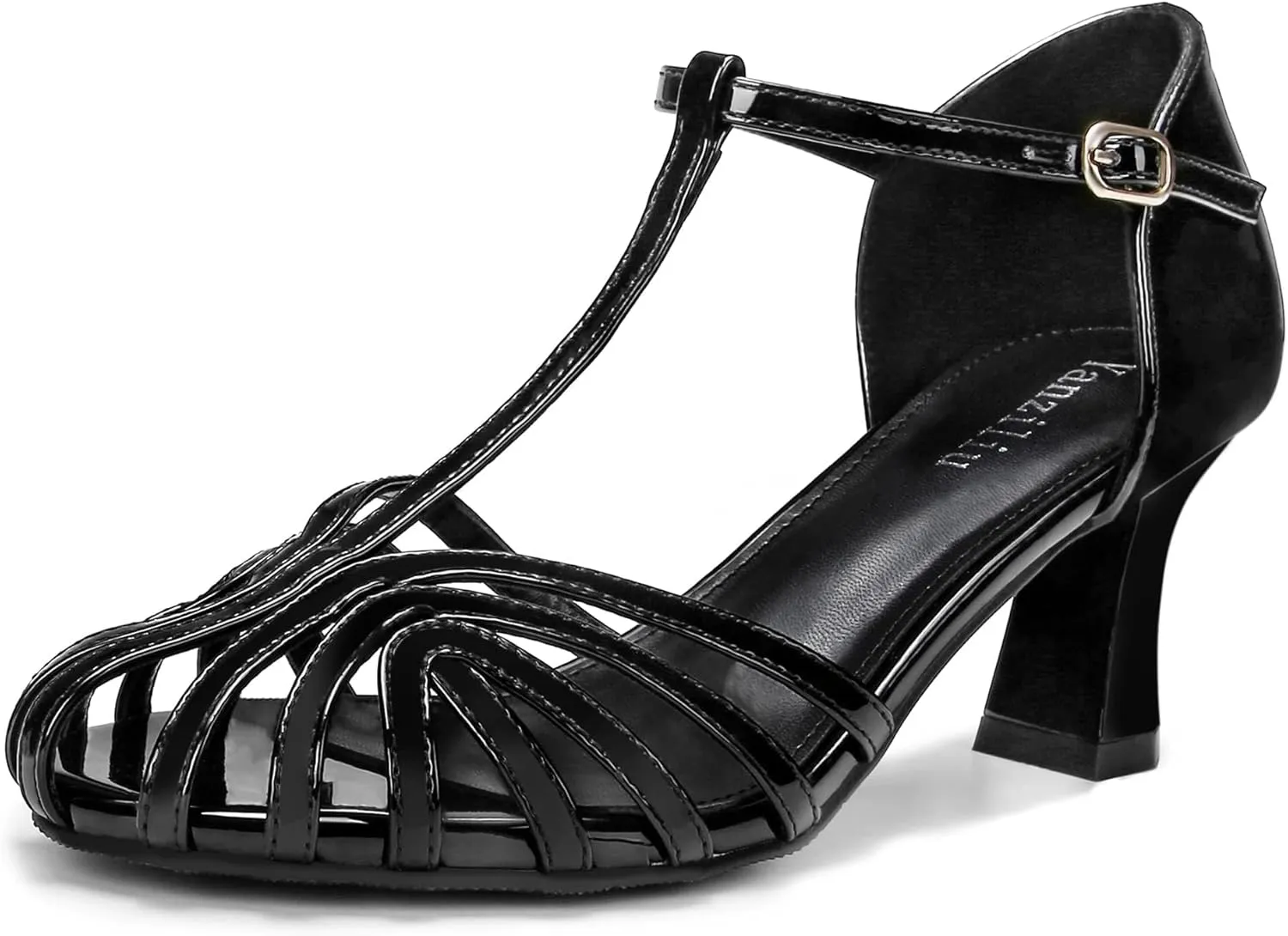 Latin Dance Shoes for Women Ballroom Dance Shoes Women Prom Shoes for Woman Dancing Salsa Dance Shoes for Women T-strap Closed Toe Sandals Women Patent leather