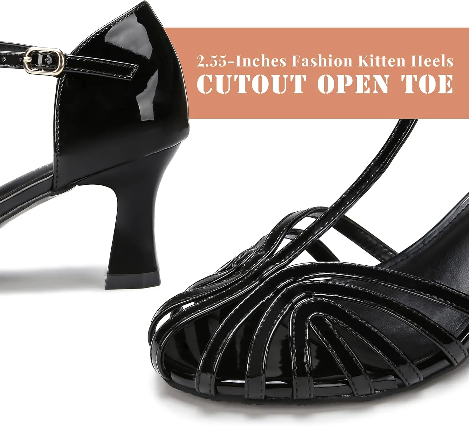 Latin Dance Shoes for Women Ballroom Dance Shoes Women Prom Shoes for Woman Dancing Salsa Dance Shoes for Women T-strap Closed Toe Sandals Women Patent leather