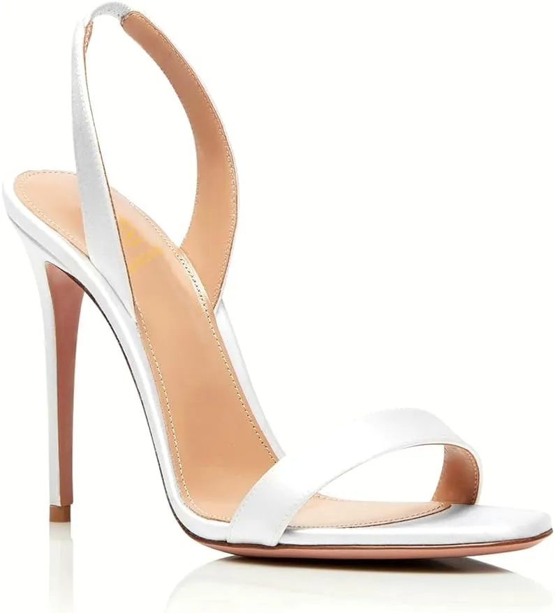LEHOOR Women Slingback Stiletto Heels Dress Sandals Backless Strappy Heeled Sandal Round Open Toe Formal Sandals 4 Inch High Heel Elastic Ankle Strap Classy Evening Sandals for Wedding Party 4-11 M US