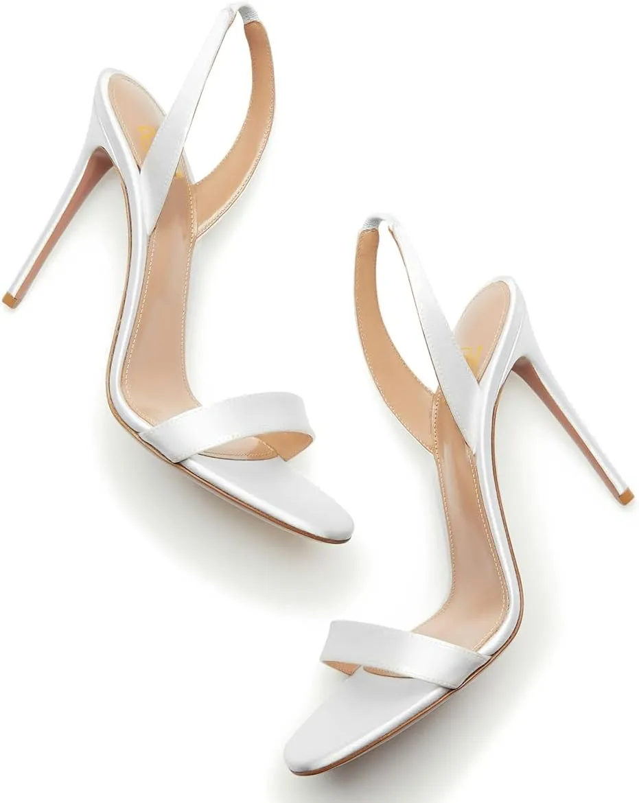 LEHOOR Women Slingback Stiletto Heels Dress Sandals Backless Strappy Heeled Sandal Round Open Toe Formal Sandals 4 Inch High Heel Elastic Ankle Strap Classy Evening Sandals for Wedding Party 4-11 M US