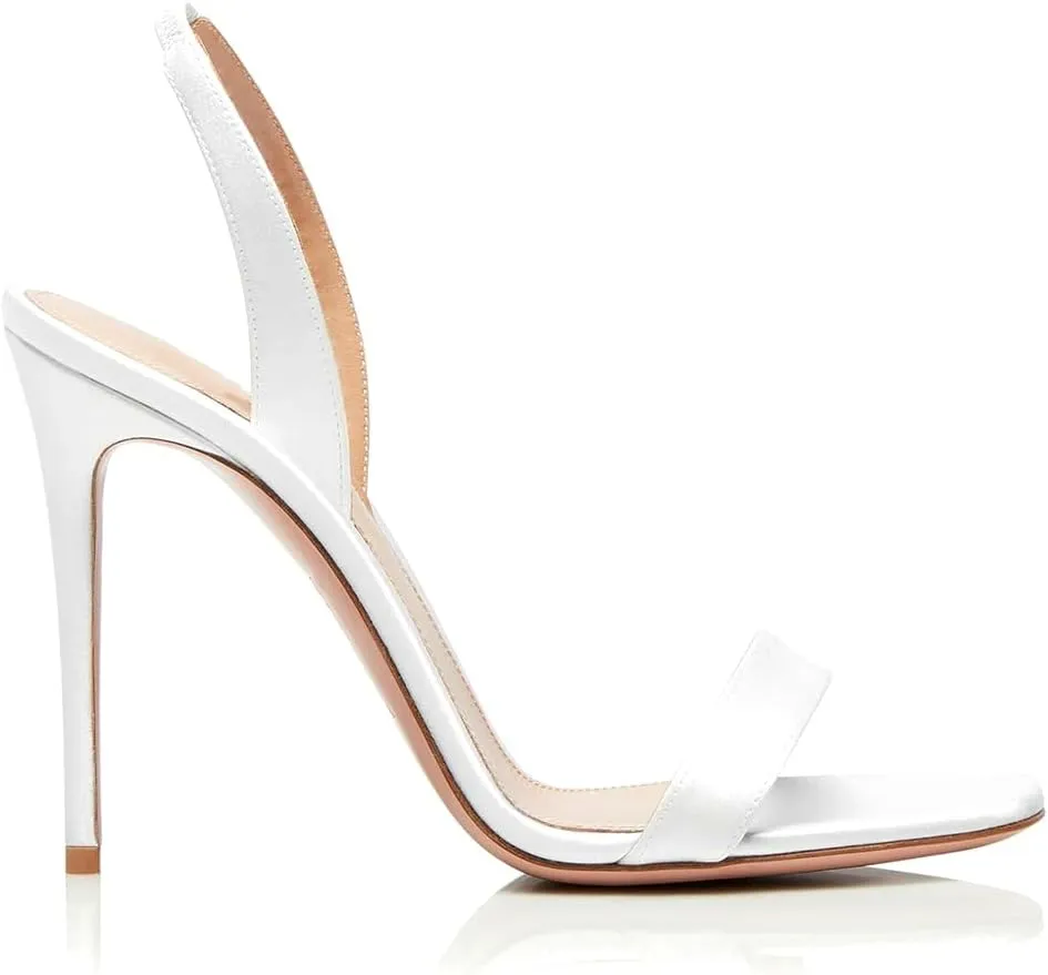LEHOOR Women Slingback Stiletto Heels Dress Sandals Backless Strappy Heeled Sandal Round Open Toe Formal Sandals 4 Inch High Heel Elastic Ankle Strap Classy Evening Sandals for Wedding Party 4-11 M US