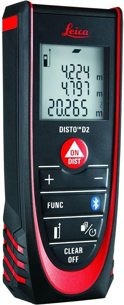 Leica DISTO D2 New 100m/330ft Metric Imperial Laser Distance Measure with Bluetooth 4.0 - Black/Red
