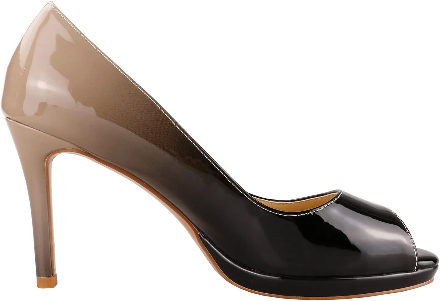LEMUTISME Women's Patent Leather Sexy Slip On Peep Toe High Heel Dress Pumps Chic Glossy Open Toe Stiletto Heel Platform Sandals