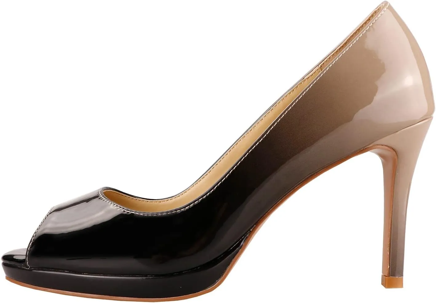 LEMUTISME Women's Patent Leather Sexy Slip On Peep Toe High Heel Dress Pumps Chic Glossy Open Toe Stiletto Heel Platform Sandals