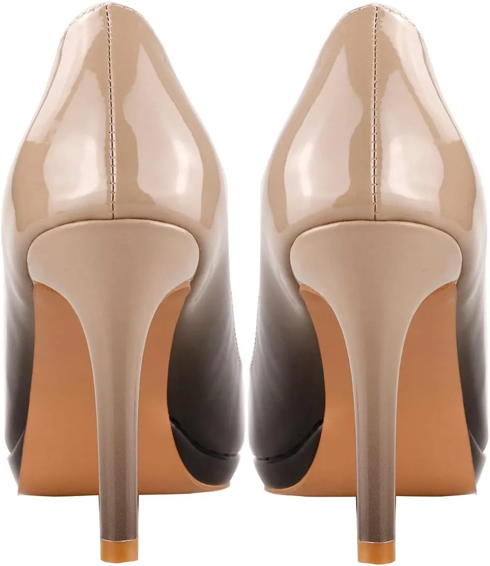 LEMUTISME Women's Patent Leather Sexy Slip On Peep Toe High Heel Dress Pumps Chic Glossy Open Toe Stiletto Heel Platform Sandals