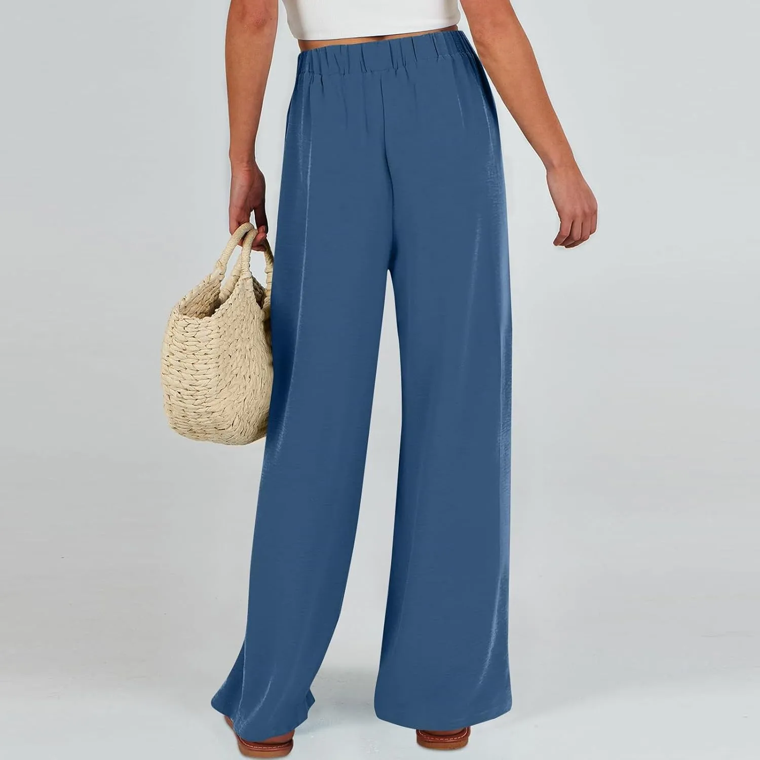 Linen Pants Women High Waisted Wide Leg Work Pants Business Casual Formal Pull On Dress Pants with Pockets Slacks