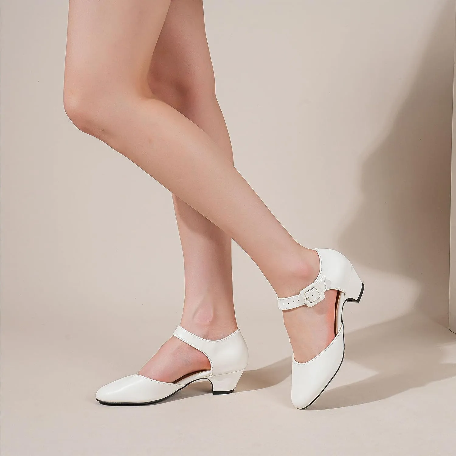 LIURUIJIA Women's Closed Toe Low Heel Dress Shoes Ankle Strap D'Orsay Work Office Comfortable Pumps