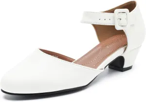 LIURUIJIA Women's Closed Toe Low Heel Dress Shoes Ankle Strap D'Orsay Work Office Comfortable Pumps