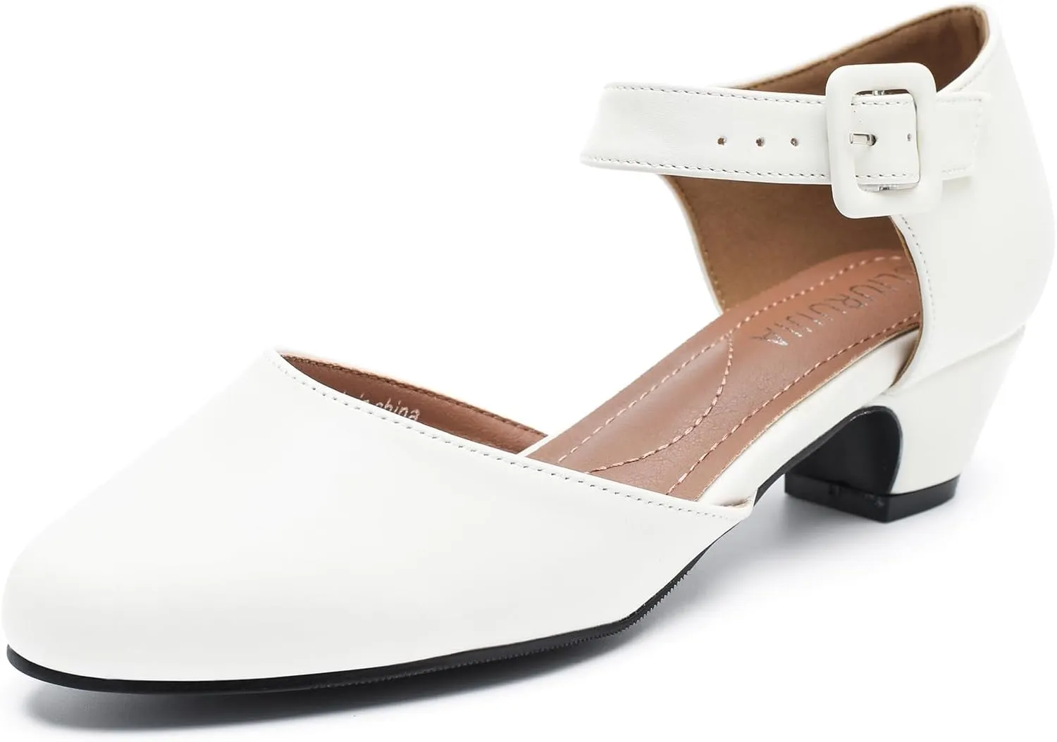 LIURUIJIA Women's Closed Toe Low Heel Dress Shoes Ankle Strap D'Orsay Work Office Comfortable Pumps