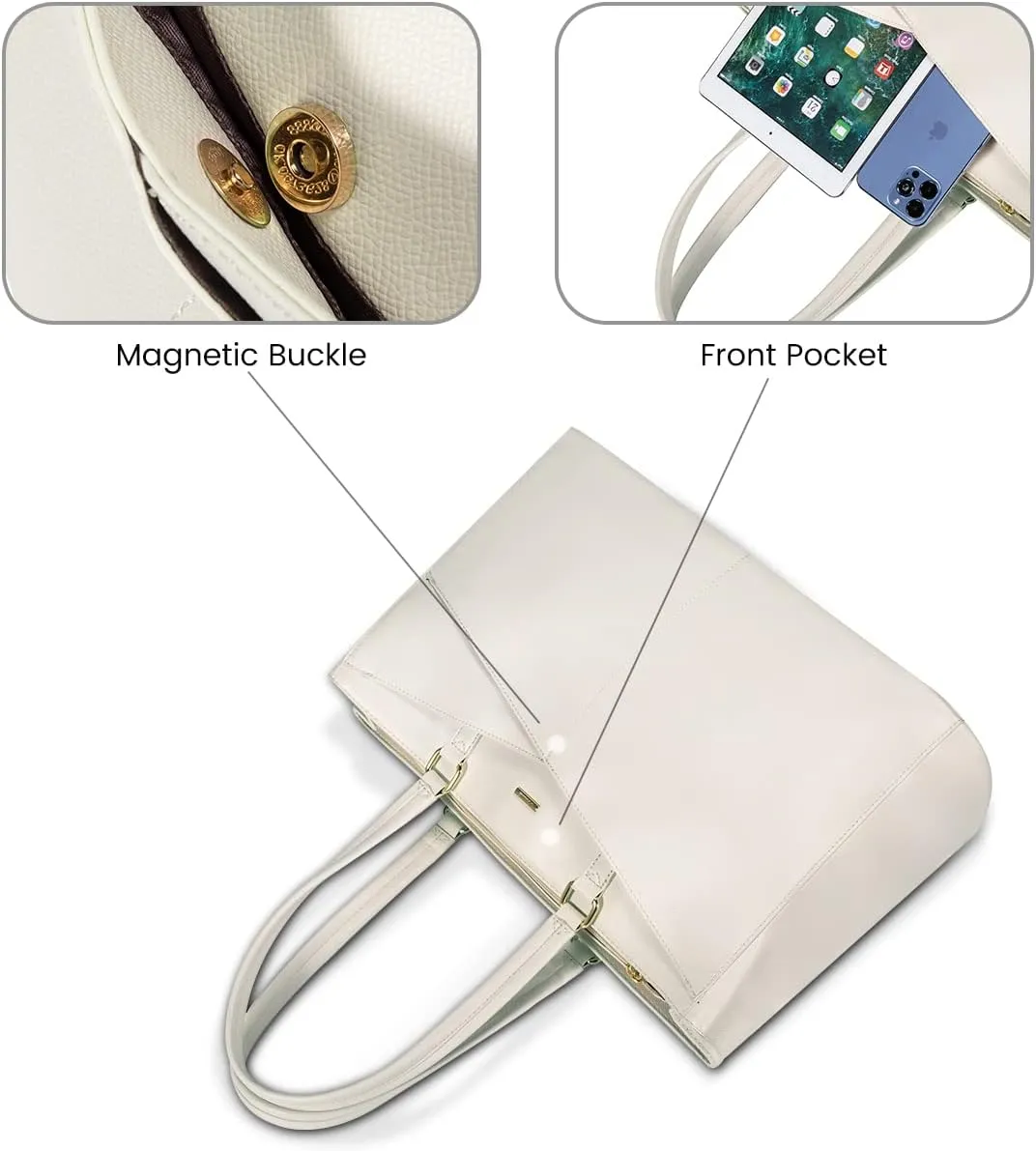 LOVEVOOK Laptop Bag for Women 15.6 Inch Tote Bags Waterproof Leather Briefcase Computer Women Business Office Work Bag,Beige