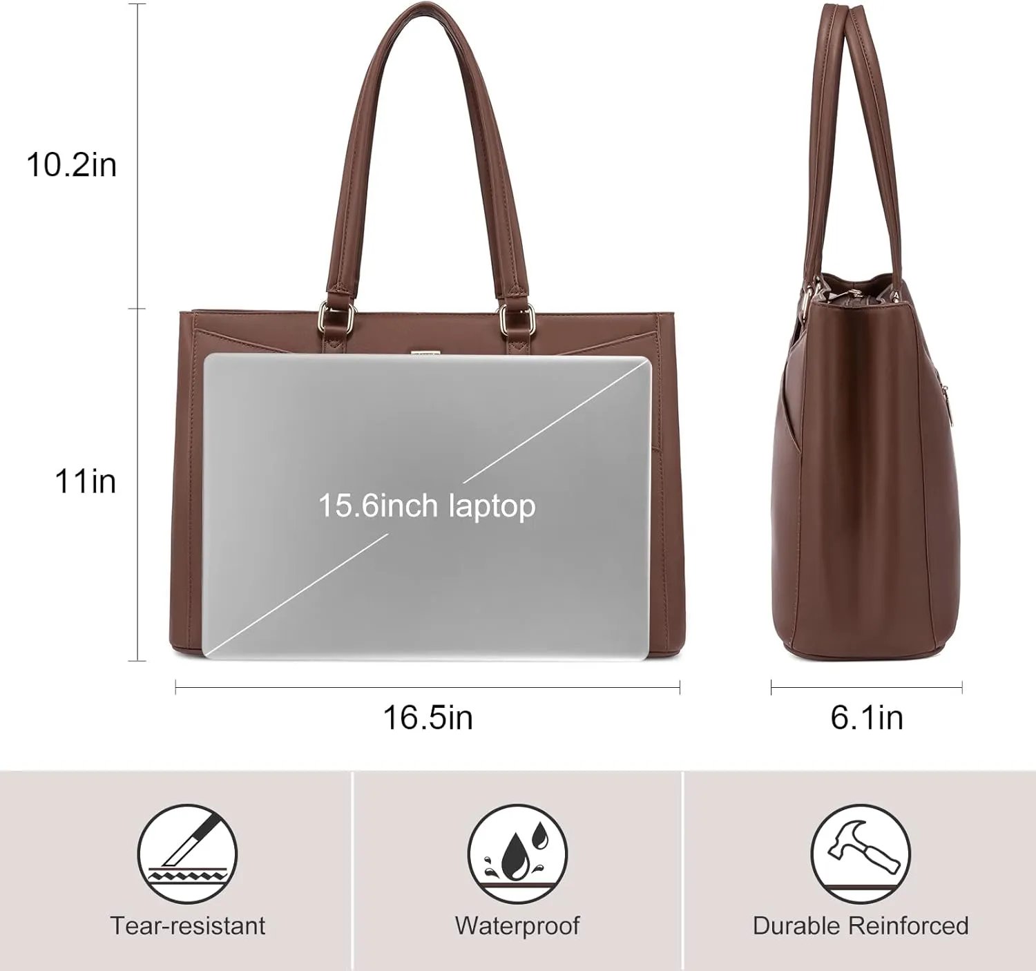 LOVEVOOK Laptop Bag for Women 15.6 Inch Tote Bags Waterproof Leather Briefcase Computer Women Business Office Work Bag,Dark Brown