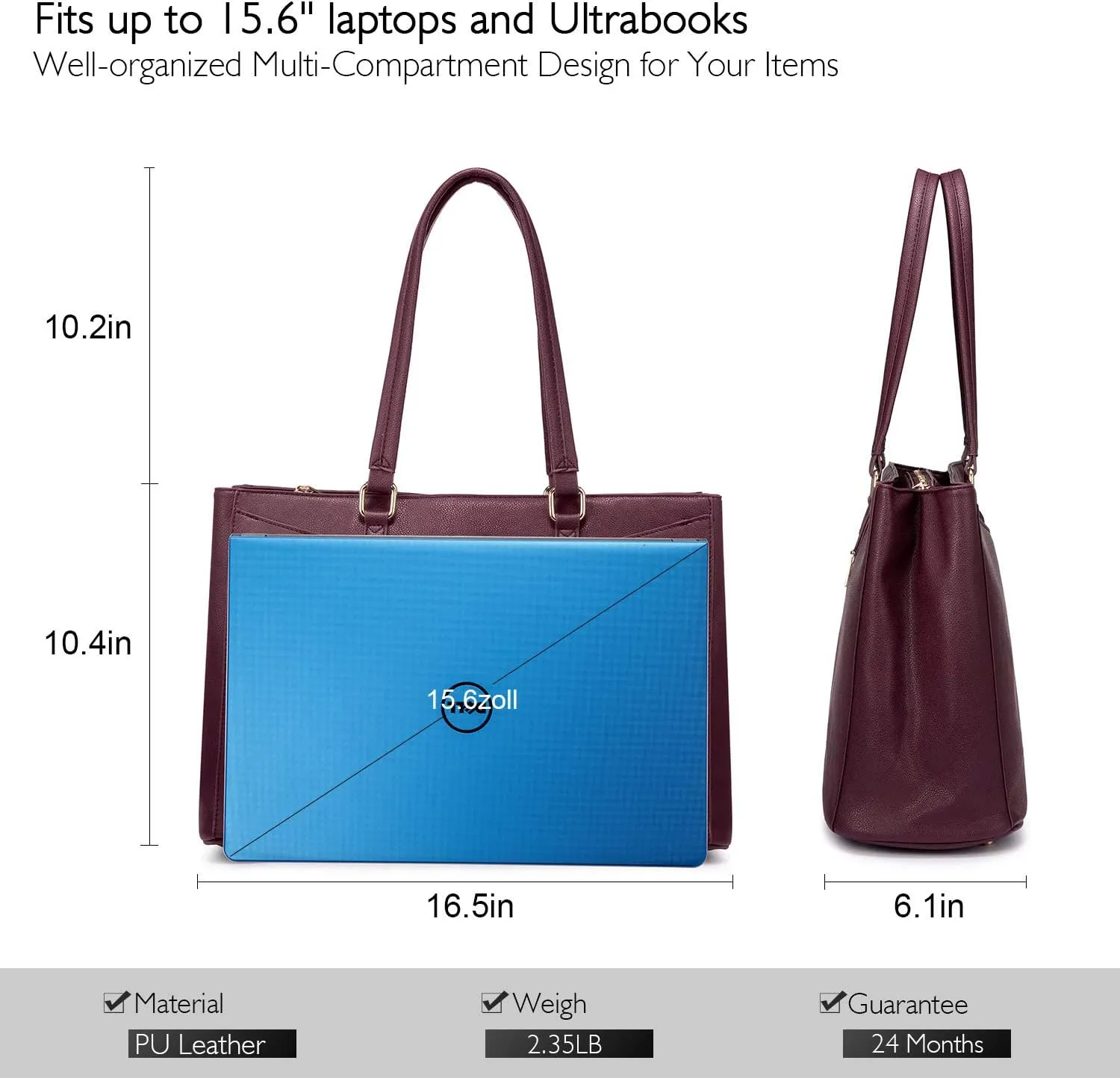 LOVEVOOK Laptop Tote Bag for Women 15.6 Inch Waterproof Leather Computer Bags Women Business Office Work Bag Briefcase Purple