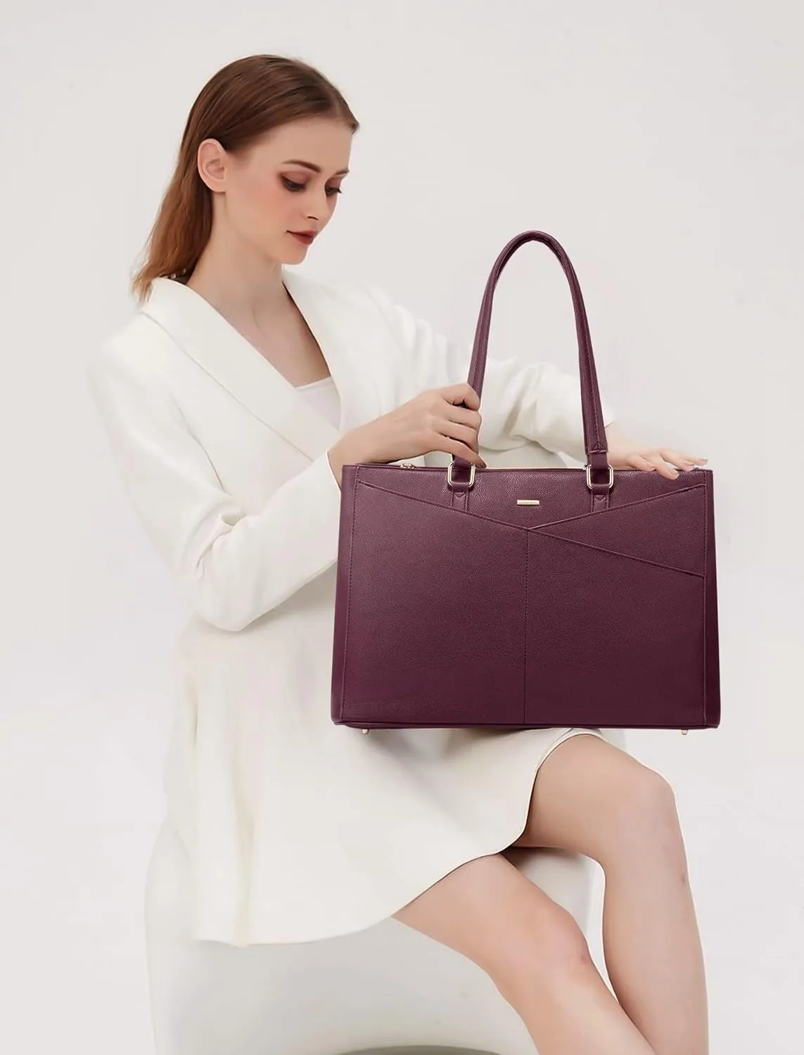 LOVEVOOK Laptop Tote Bag for Women 15.6 Inch Waterproof Leather Computer Bags Women Business Office Work Bag Briefcase Purple