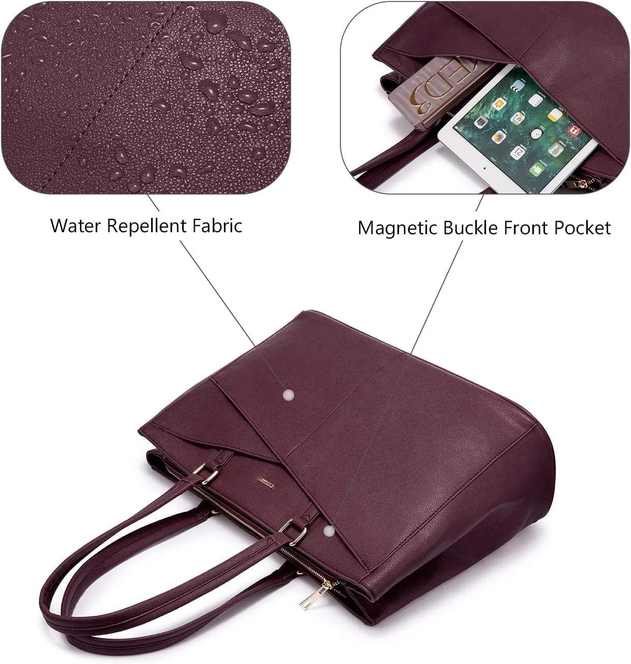 LOVEVOOK Laptop Tote Bag for Women 15.6 Inch Waterproof Leather Computer Bags Women Business Office Work Bag Briefcase Purple