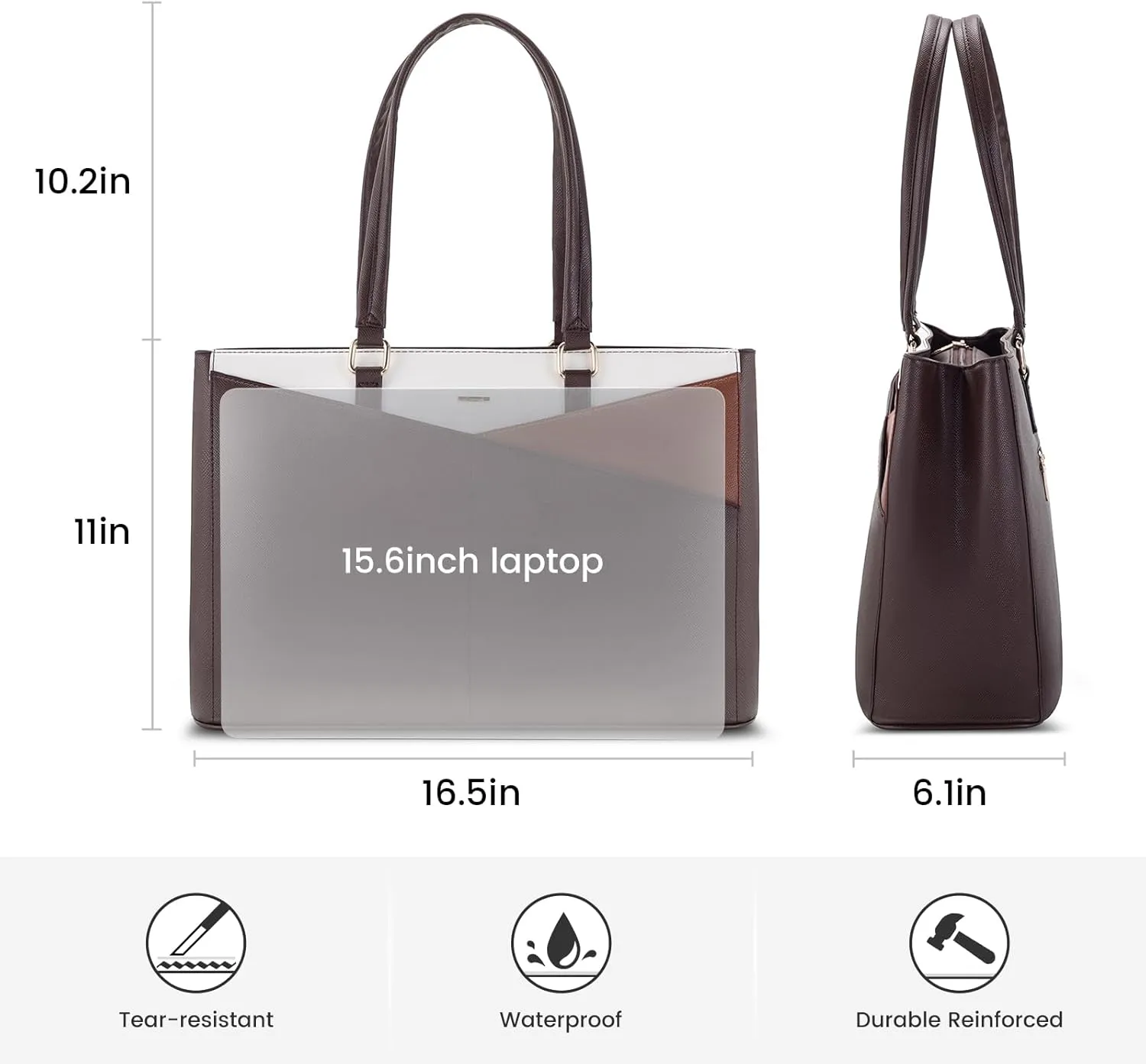 LOVEVOOK Laptop Tote Bag for Women, Office Work Bag Briefcase fit for 15.6 inch Laptop, Large Capacity Teacher Computer Bag Handbag Coffee/Brown/Beige
