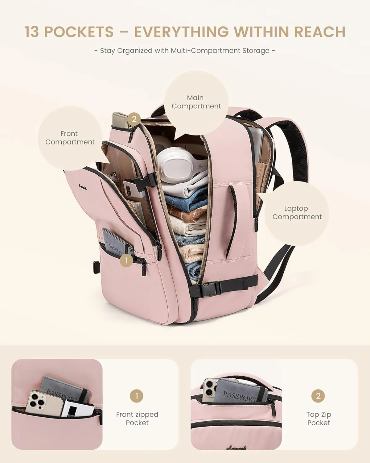 LOVEVOOK Travel Backpack for Women & Men, 40L Large Carry On Backpack Airline Approved, TSA Personal Item Weekender Bag, Water Resistant Laptop Backpack with 3 Packing Cubes for Travel Essentials