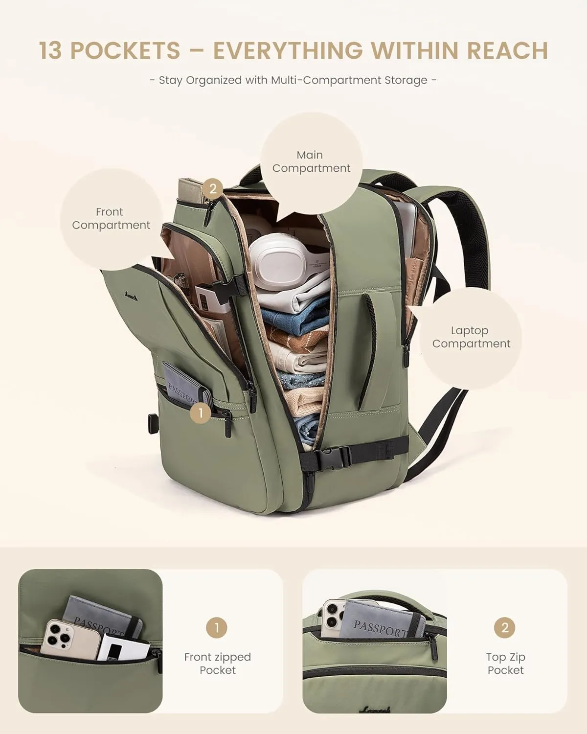 LOVEVOOK Travel Backpack for Women & Men, 50L Large Carry On Backpack Airline Approved, TSA Personal Item Weekender Bag, Water Resistant Laptop Backpack with 3 Packing Cubes for Travel Essentials