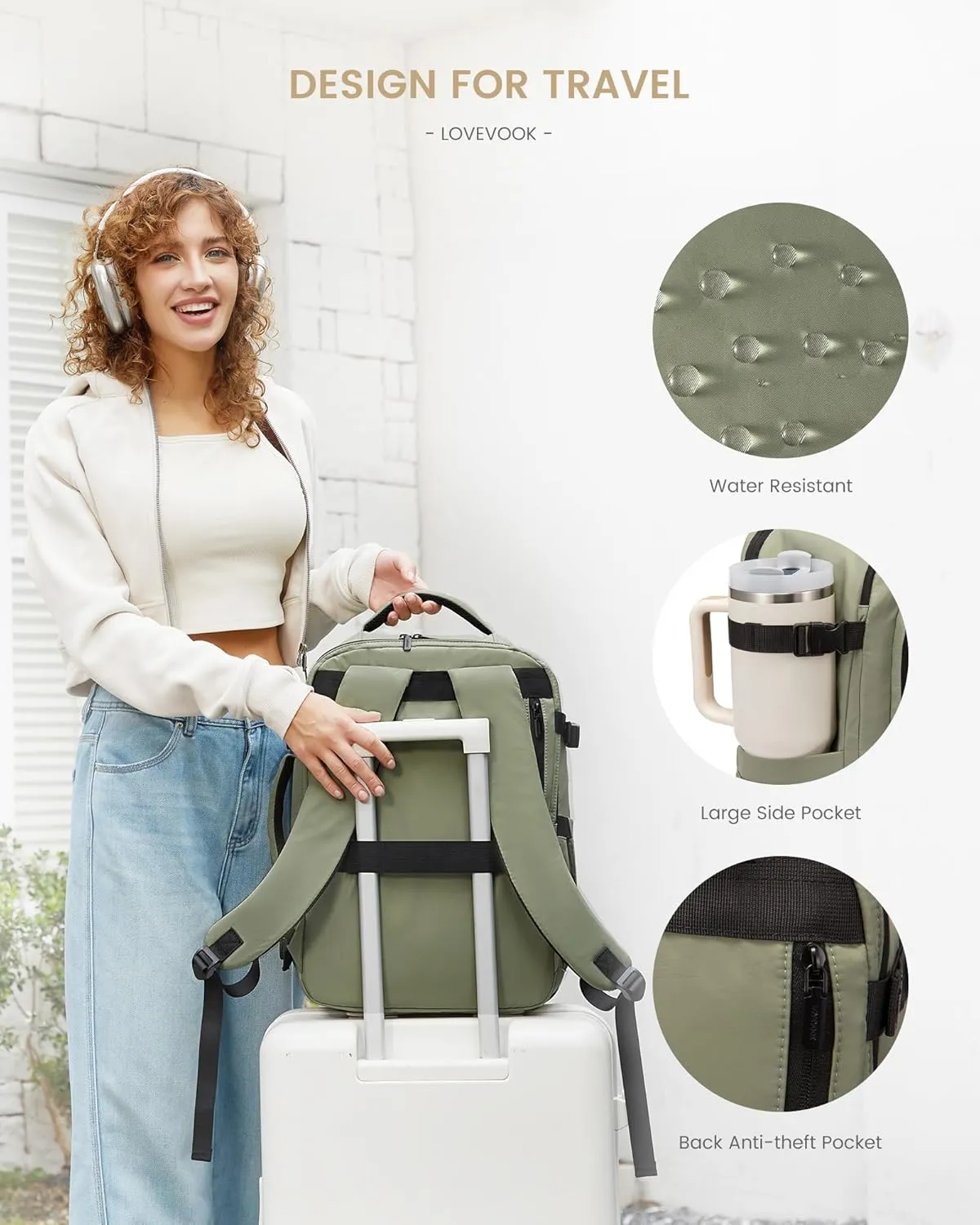 LOVEVOOK Travel Backpack for Women & Men, 50L Large Carry On Backpack Airline Approved, TSA Personal Item Weekender Bag, Water Resistant Laptop Backpack with 3 Packing Cubes for Travel Essentials