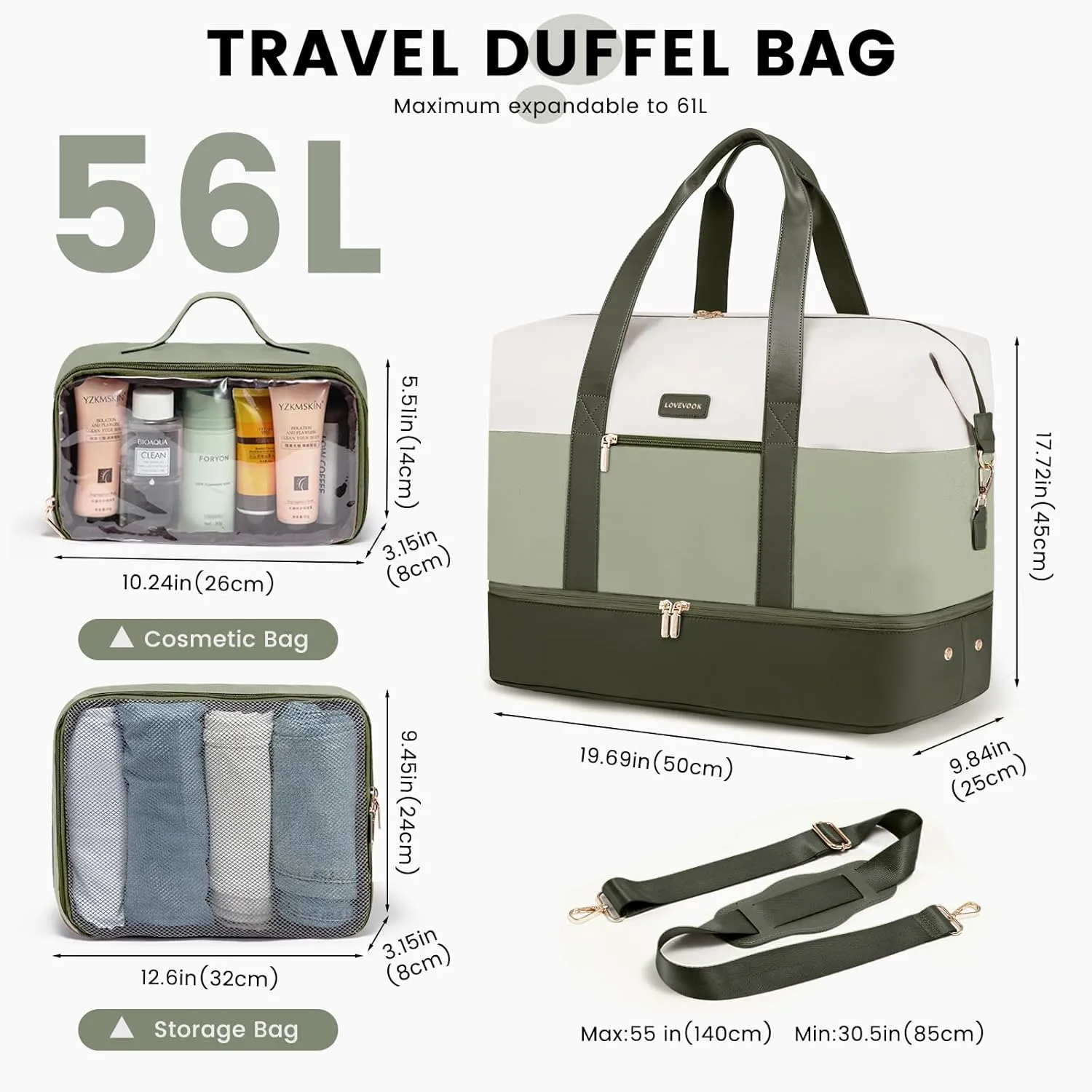 LOVEVOOK Weekender Bag, Large Travel Duffel Bag for Women with 2 Packing Cubes, Carry on Overnight Bag with Shoe Compartment, Mom Hospital Bags for Labor and Delivery
