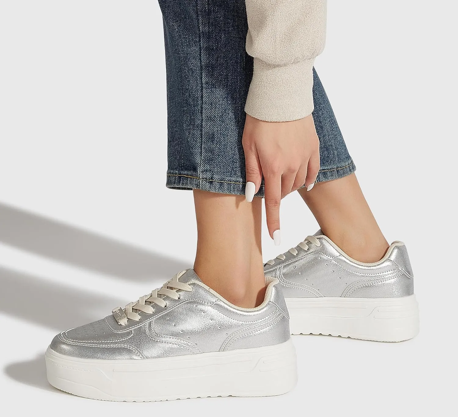 LUCKY STEP Women Platform Fashion Sneakers Chunky Faux Leather Thick Sole Comfortable Lightweight Casual Tennis Walking Shoes