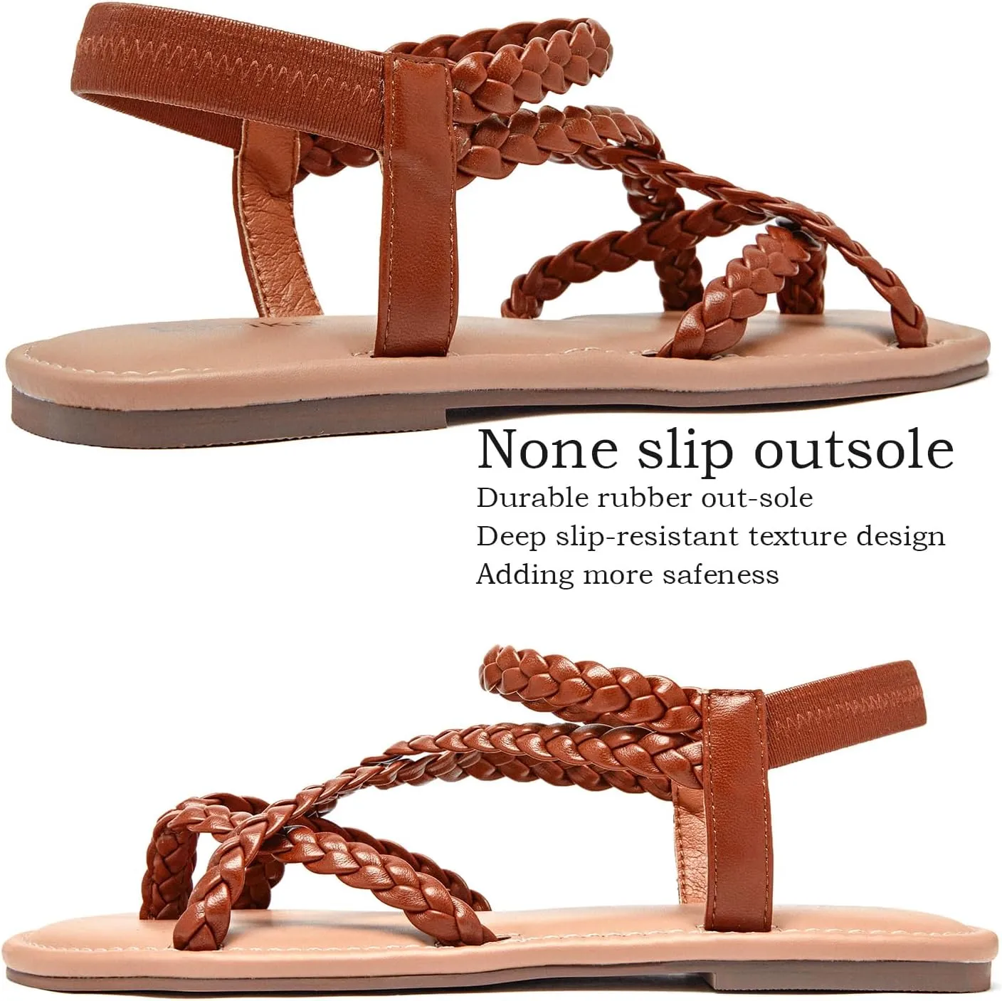Luoika Women's Wide Width Flat Sandals, Flip Flop Casual Strapy Sandals Slip on Summer Beach Shoes for Women.