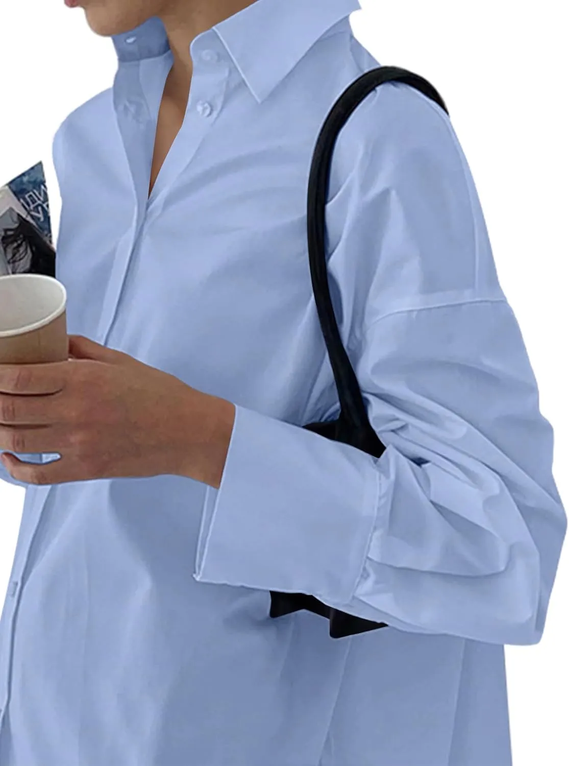 LYANER Women's Casual Shirt Dress Collar V Neck Button Down Loose Long Sleeve Mini Dresses