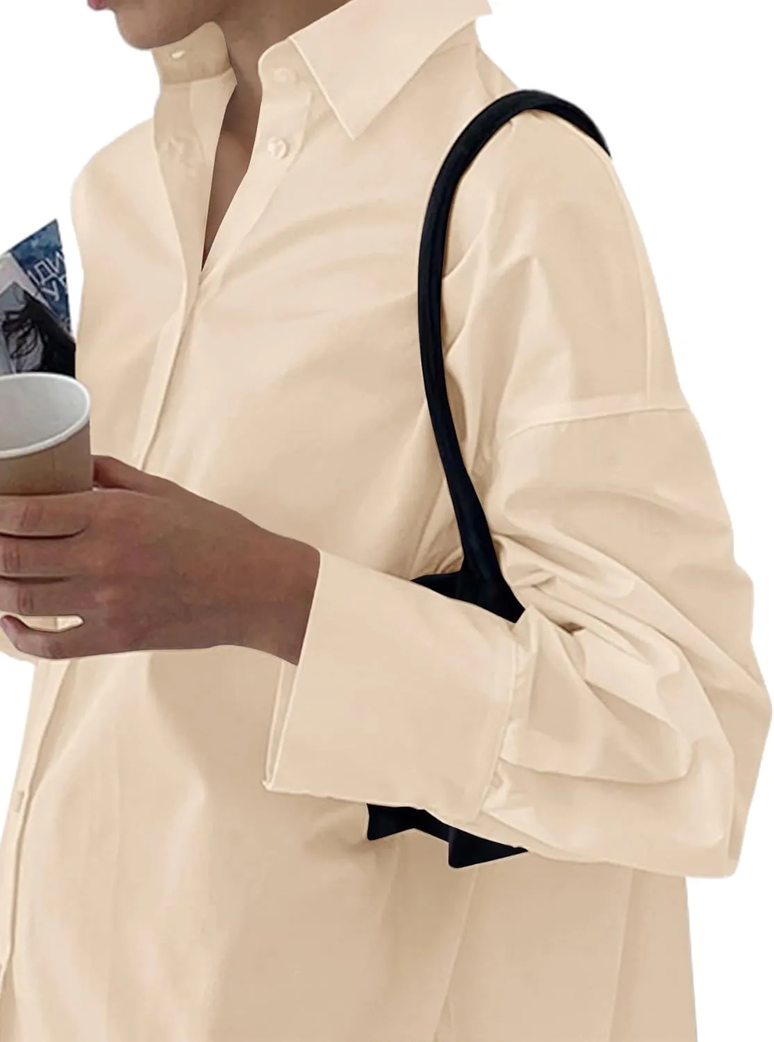 LYANER Women's Casual Shirt Dress Collar V Neck Button Down Loose Long Sleeve Mini Dresses