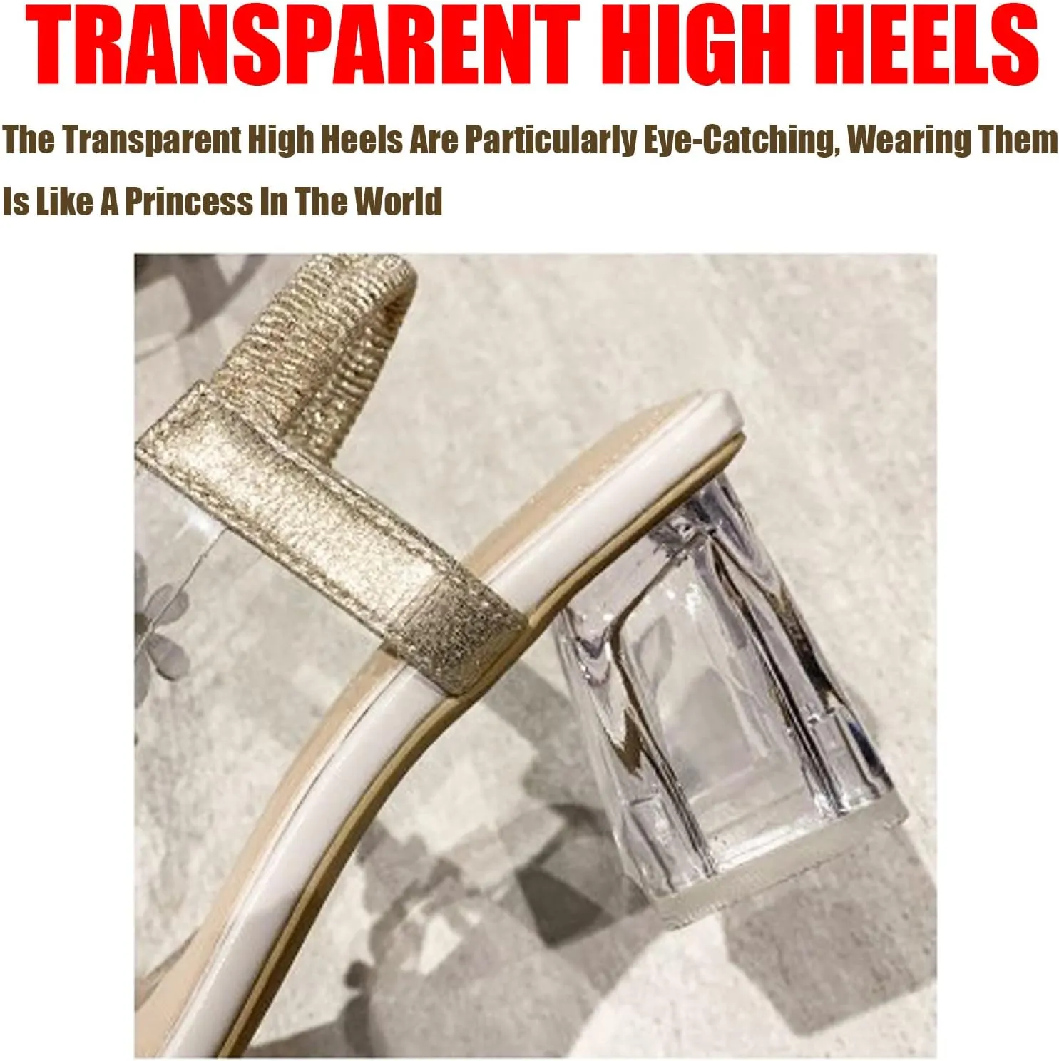 Lymphvity Women Rhinestone Flower Clear Block Heel Sandals,Fashion Elastic Ankle Strap Chunky High Heel Open Toe Sexy Elegant Dress Shoes Square Toe Heels Party Wedding Sandals