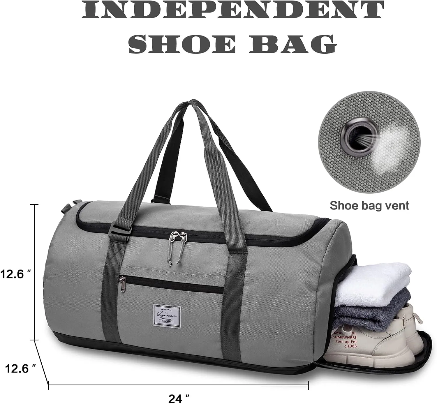 Lyweem 60L Duffle Bag for Men Travel Duffel Bag Large Size for Women Weekender Overnight with Shoes Compartment Multifunctional Gym Bags, Gray