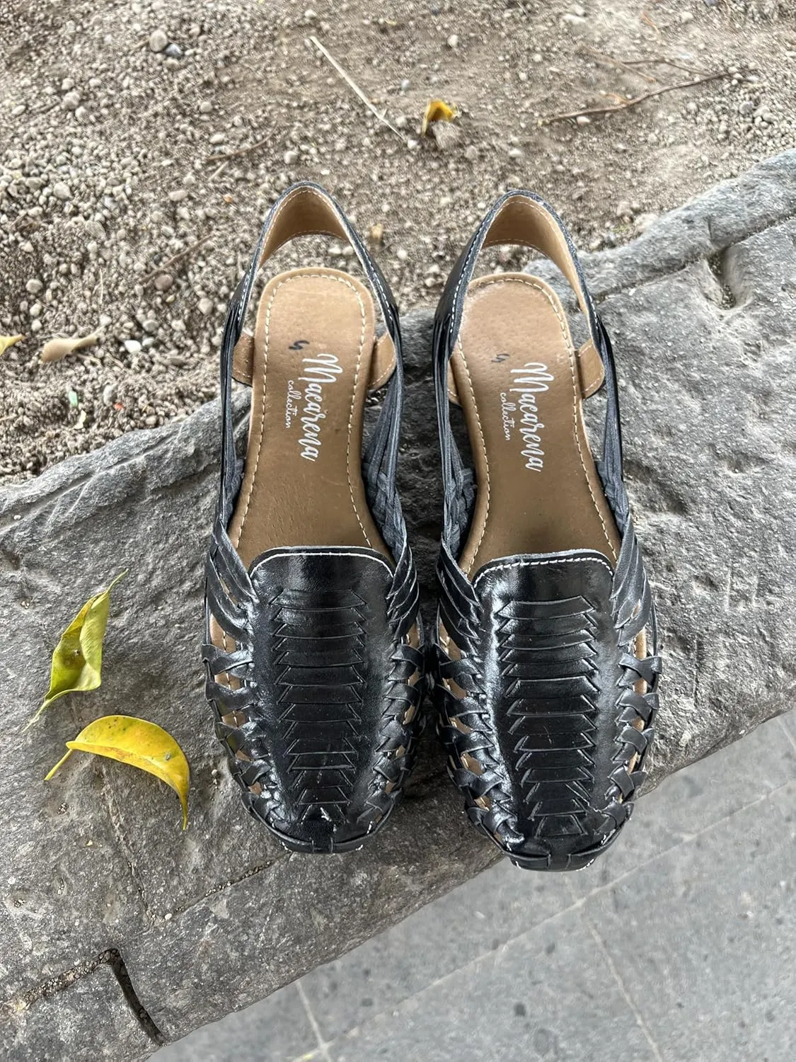 Macarena Collection Sandals women Huarache Sandal Colorful Leather Mexican Style Color Black 078