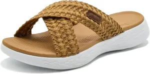 MALIDA Women’s Trending Summer Sandal Yoga Mat Cushion Slippers Comfortable Sandals,Khaki US 9