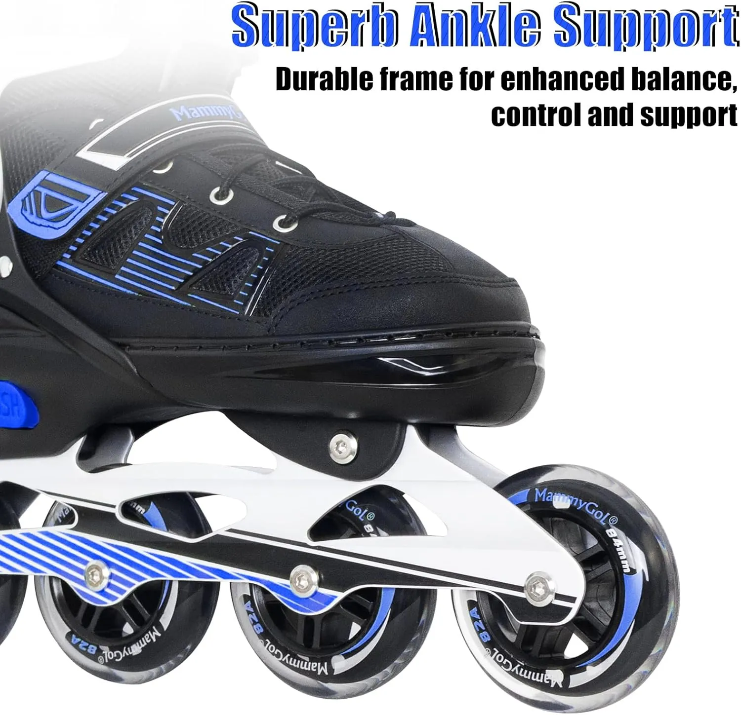 MammyGol Adult Inline Skates for Men Women, Blades Roller with Carbon Steel Bearings, TPR Brake, 3D Mesh, EVA Lining, PVC Upper | Adjustable Size for Better Fit for Skating Enthusiasts