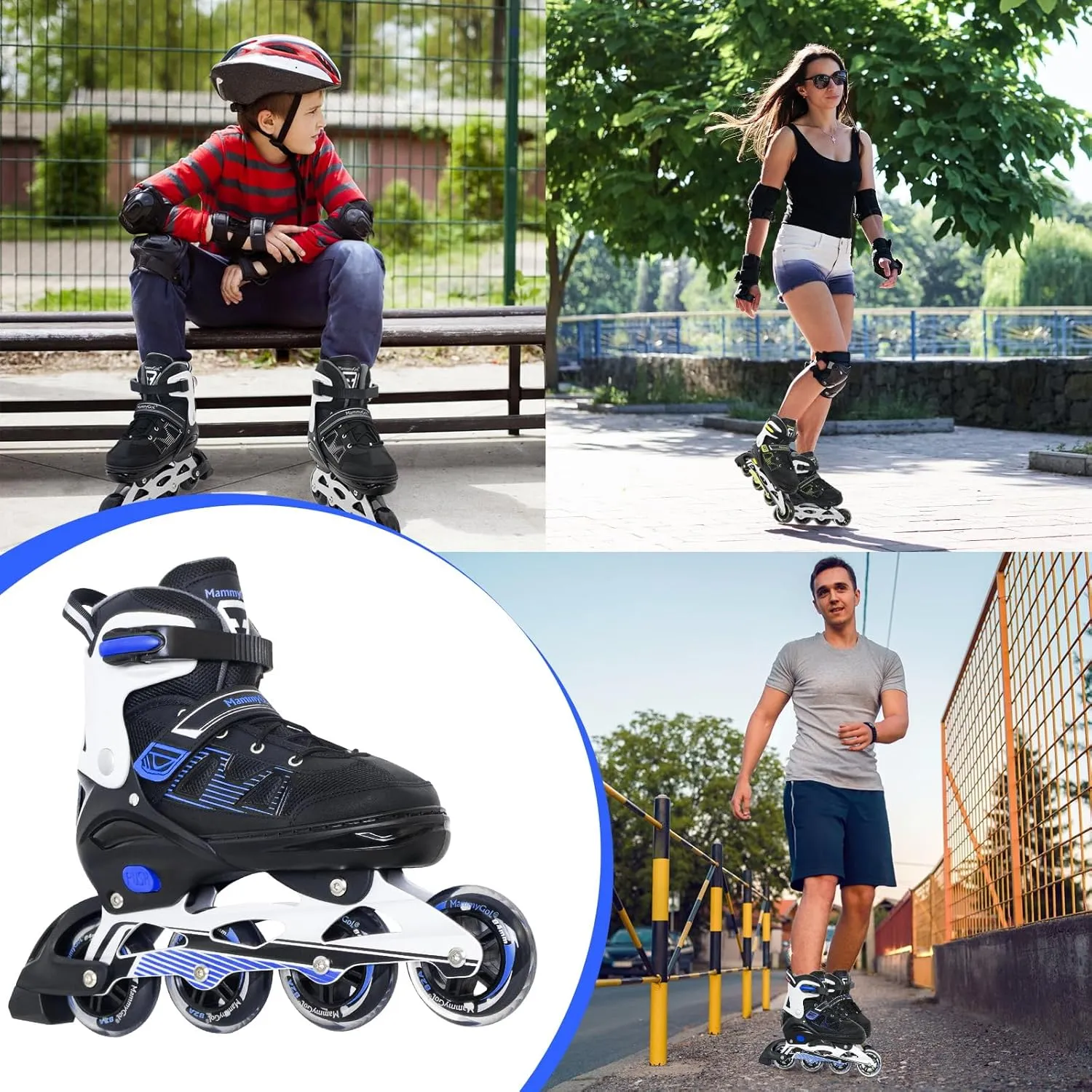 MammyGol Adult Inline Skates for Men Women, Blades Roller with Carbon Steel Bearings, TPR Brake, 3D Mesh, EVA Lining, PVC Upper | Adjustable Size for Better Fit for Skating Enthusiasts