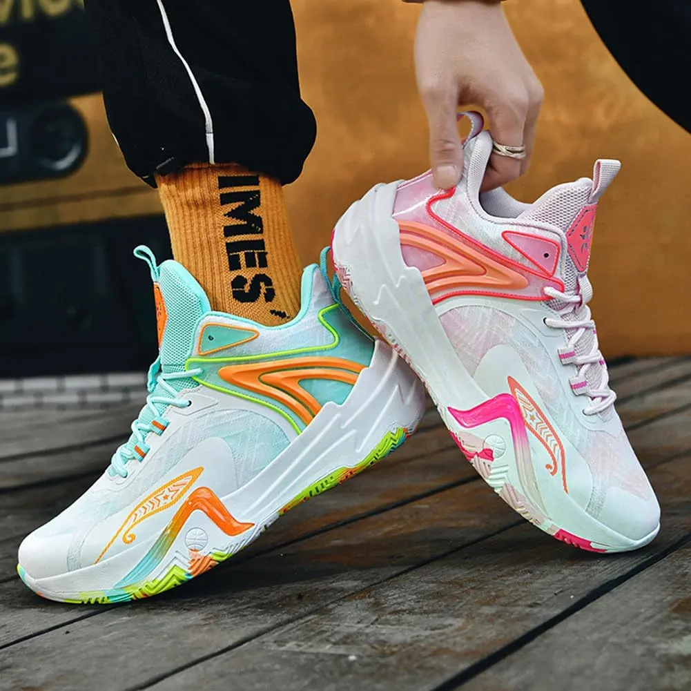 MAUGELY Men's High Top Basketball Sneakers Breathable Non Slip Student Youth Casual Comfortable Shoes