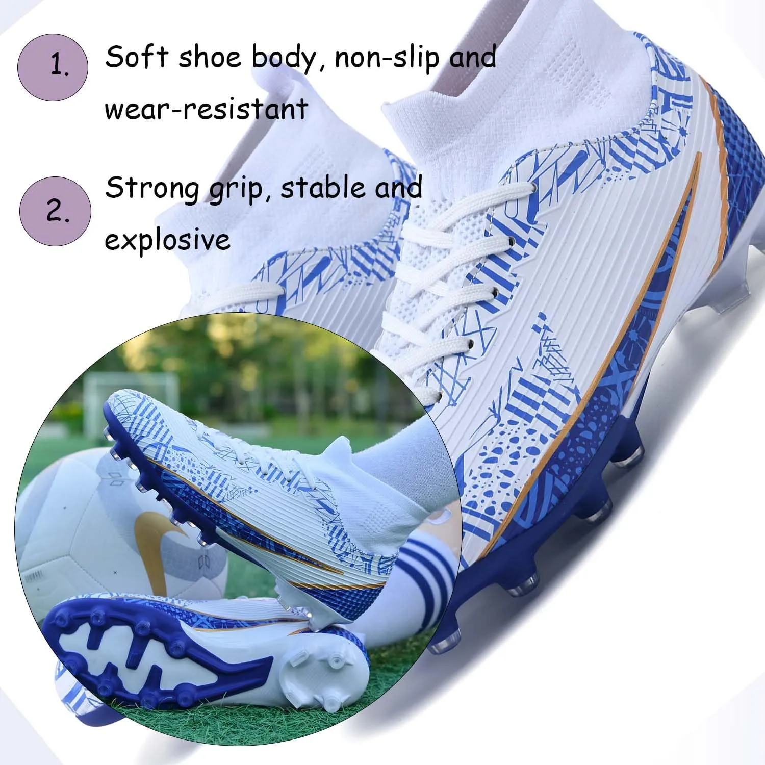 MEBAMY Men's Soccer Cleats Indoor Turf Lightweight Performance Training Soccer Shoes Soft Ground Athletic Football Boots Outdoor