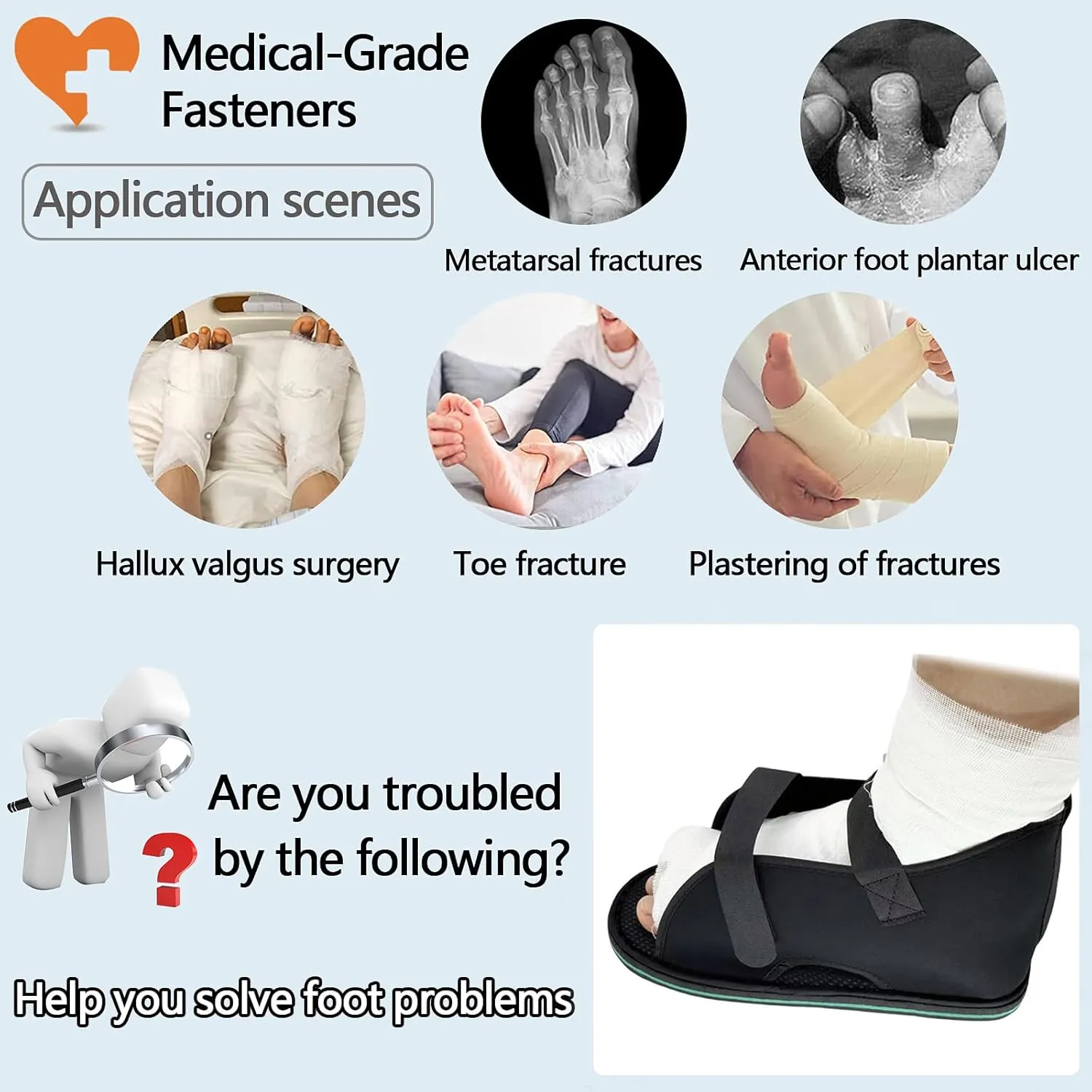 Medical open-toe plaster shoe,Adjustable Walking Boots Recovery Cast Shoe Covers,Universal for Both Left and Right Feet,Medical Boots for Men or Women L