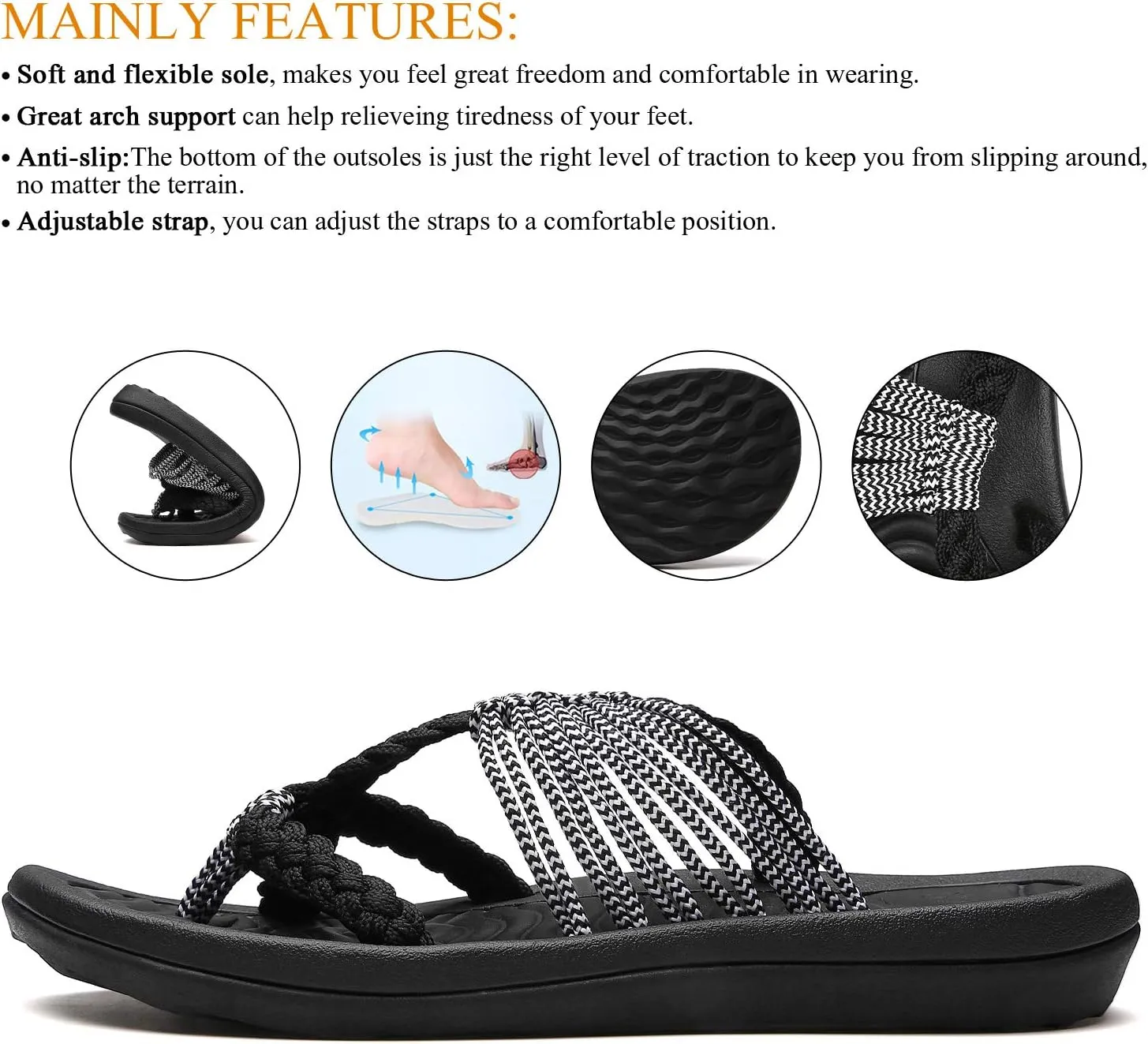 MEGNYA Women's flip Flops Sandals Arch Support, Comfortable Walking Sandals, Water Sandals Perfect for The Beach/Long Walks/Poolside